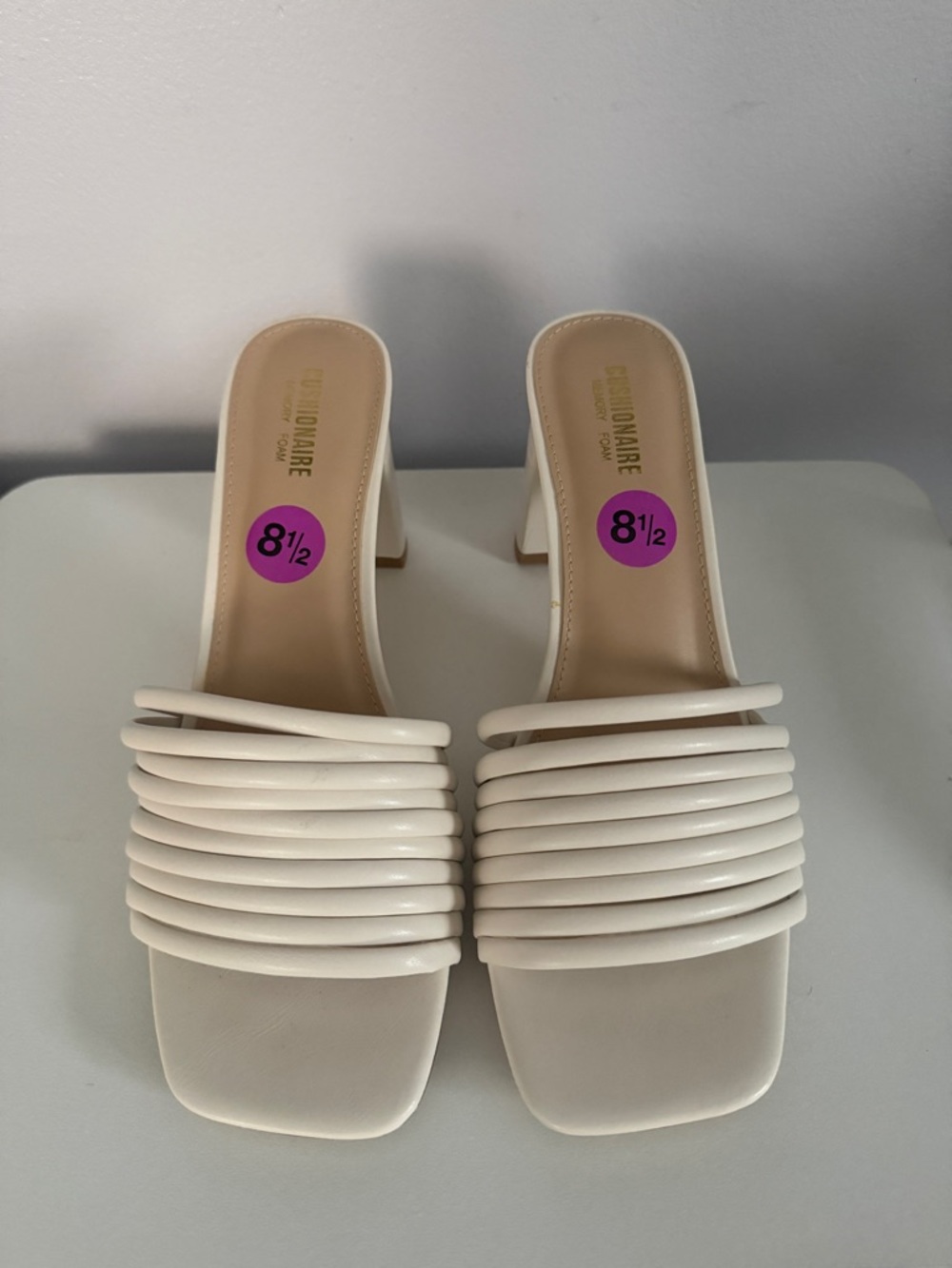 Cushionaire Cream Strappy Tubed Slide Mules